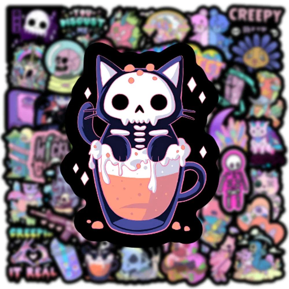 50pcs Cute Gothic Horror Stickers Halloween Imp Skull Cartoon Decals for Kids Notebook Laptop Fridge Guitar Sticker Toy