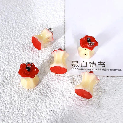 10pcs Kawaii 3D Red Apple Core Resin Charms Simulation Fruit Small Pendants Diy Crafts For Earring Keychain Jewelry Make