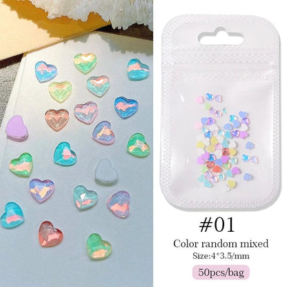 1Bag 3D Heart Nail Rhinestones Water ripple flat bottom love Charms Crystal Nail Art Decorations Gem Kawaii Resin Nails Gems