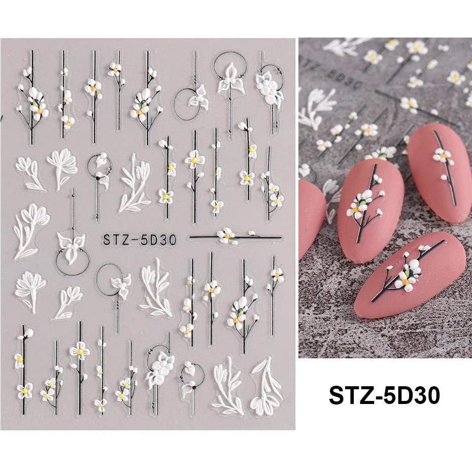 5D Belt Nail Sticker Summer Nail Art Decals Flowers White Daisy 3D Manicure Nail Gel Self Adhesive Stickers Designs Decorations