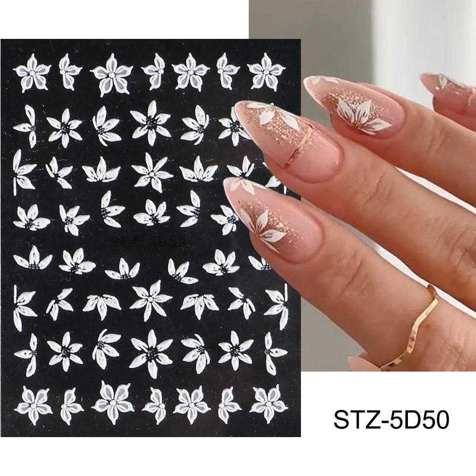 5D Belt Nail Sticker Summer Nail Art Decals Flowers White Daisy 3D Manicure Nail Gel Self Adhesive Stickers Designs Decorations