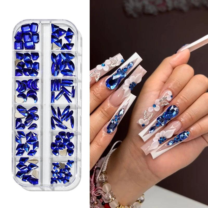 12Gird 3D Glass AB Crystal Nail Art Rhinestones Kit Flatback Round Bead Charm Gem Stones Jewelry Diamond with Tools for Nail Art