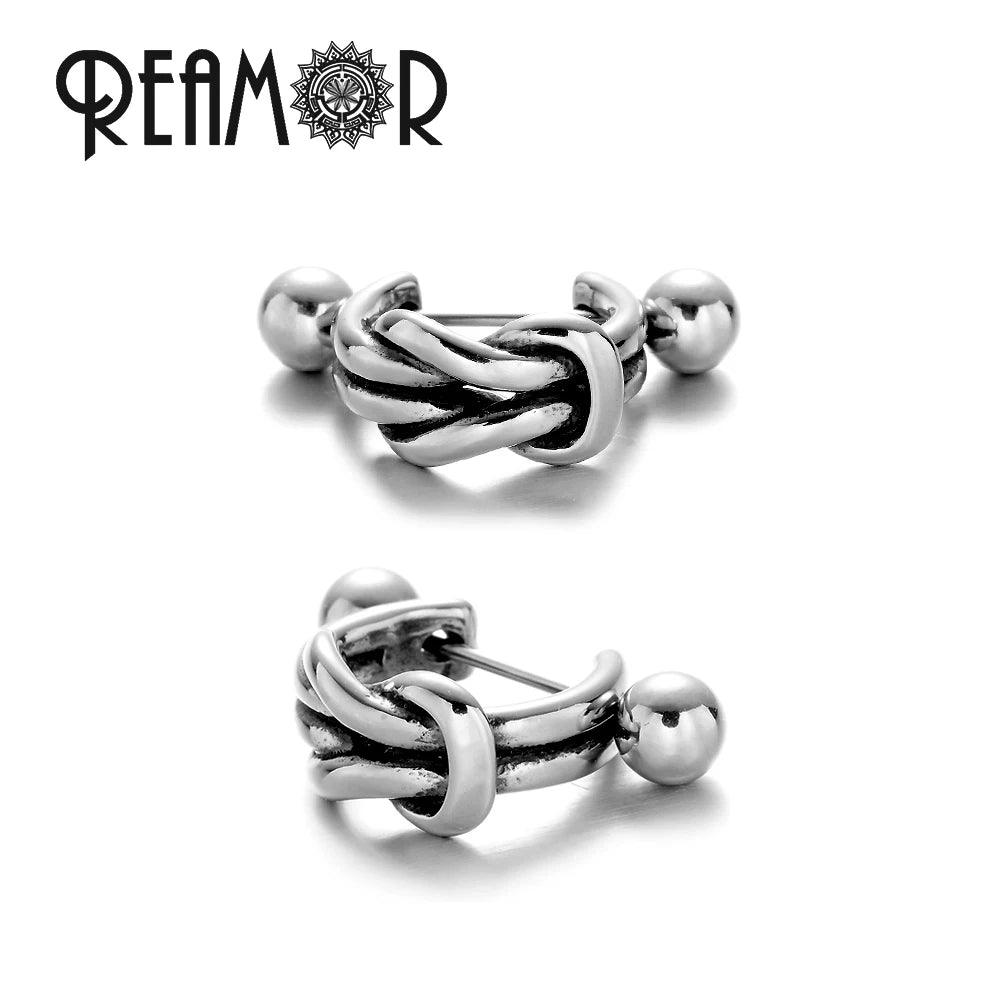 REAMOR Gothic U Shaped Hoop Earrings Women Men Stainless steel X Symbol Piercing Clip On Earrings Punk Trendy Jewelry Gift 1 Set - HighGloss Shop