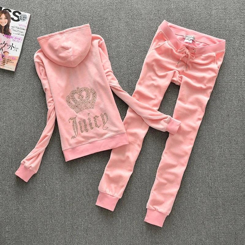 Spring Autumn Juicy Velet Tracksuits Clothes Hooded Sweatshirts Zipper Tops Joggers Pencil Pants  Women 2 Piece Set  S-2XL