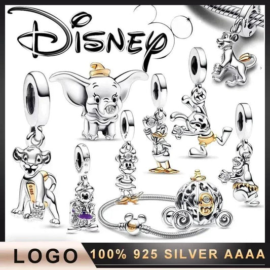 2023 Disney 100 Anniversary Mickey Minnie Dumbo 100% 925 Sterling SILVER Charm Beads Dangle Charm fit Original Pandora Bracelet