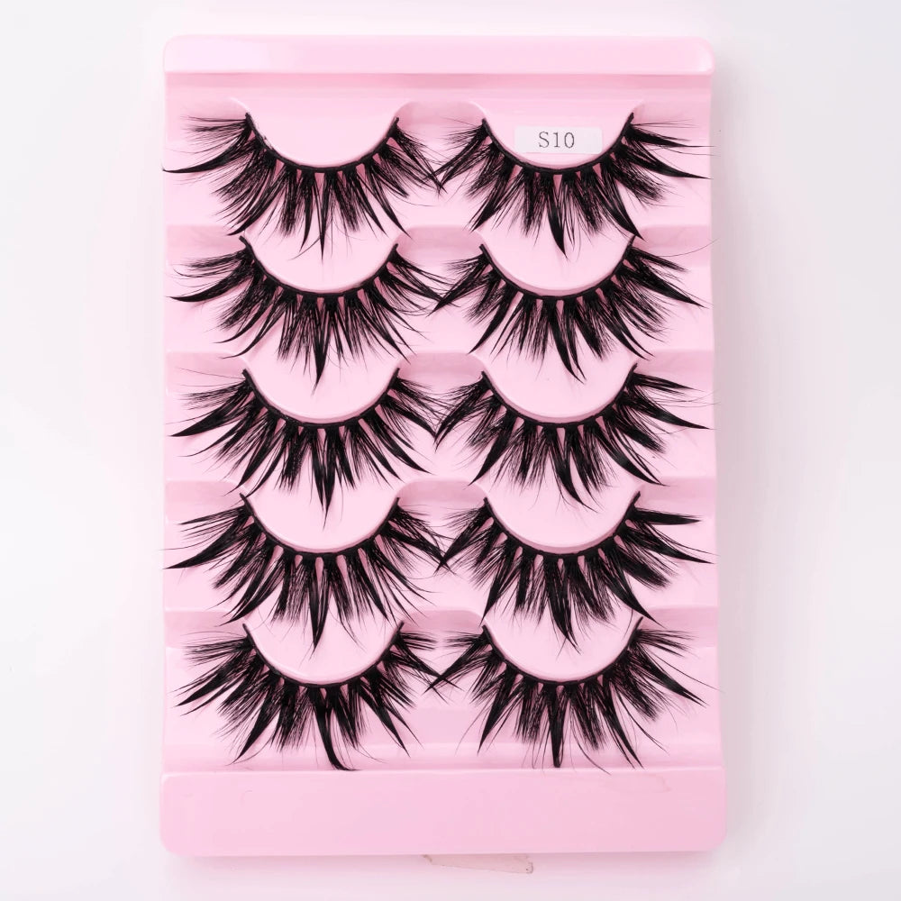 NEW 5Pairs Natural 3D Dramatic Fairy Clusters Manga Lashes Fake Eyelashes Wet Look Cosplay Lashes