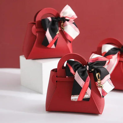 10PCS Distribute Leather Pink Gift Bags Wedding Favour Bag for Guest Mini Handbag with Ribbon Candy Packaging Box Party Decor