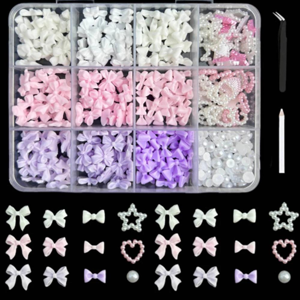 Nail Decoration Set with 1 Boxes 240Pcs Nail Art 3D Rhinestones Big Mix Sizes 3D Crystal Diamonds Metal Charms Gems Stones ,M(1)