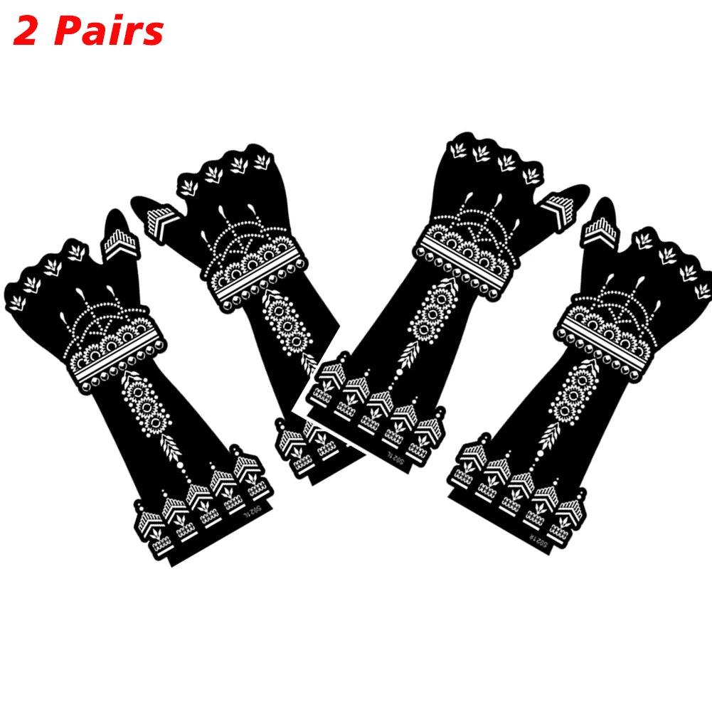 2Pairs/Lot Large Henna Tattoo Kit Stencils Women Girls Hand Arm Body Paint Henna Tattoo Templates Stencil DIY Indian Style