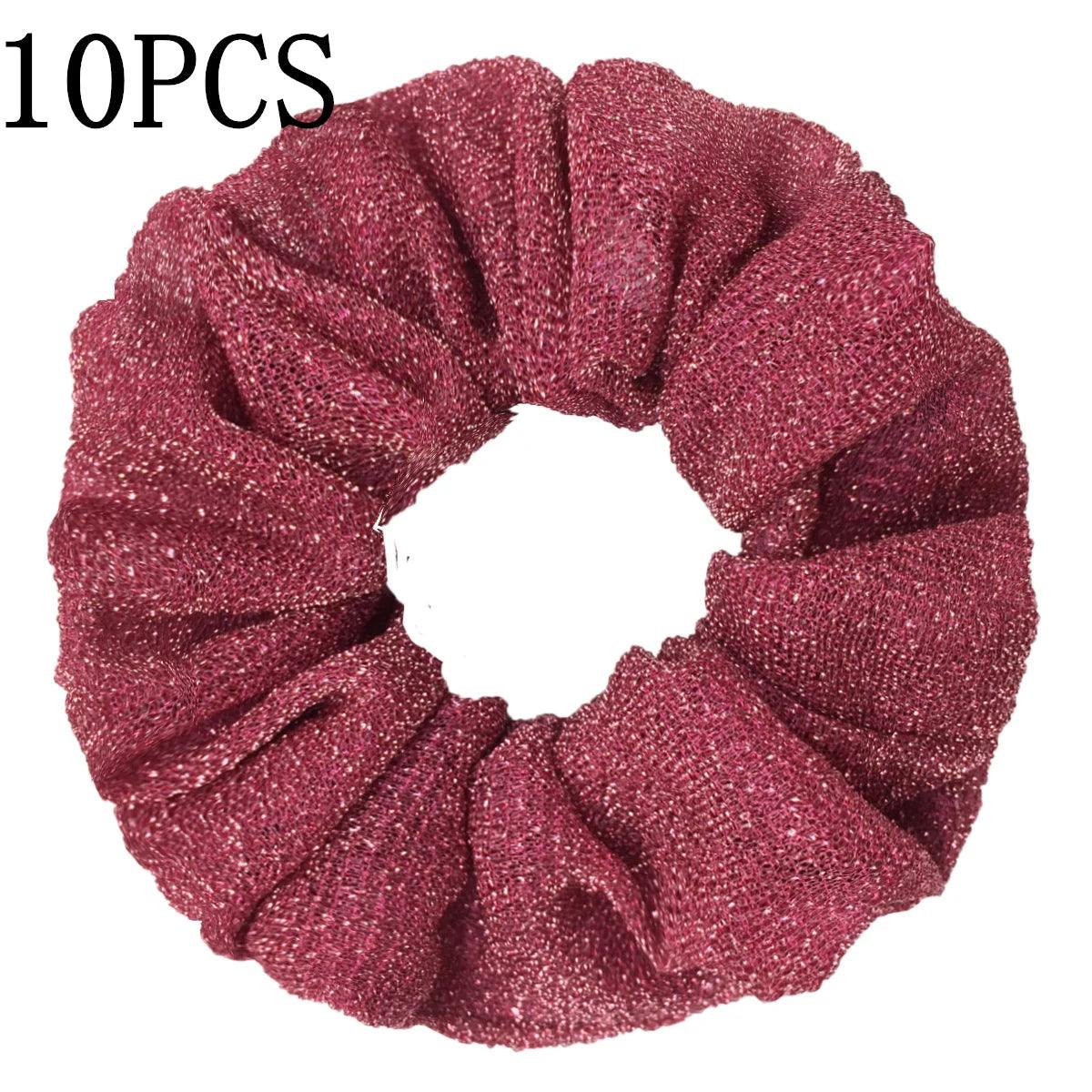 10pc Girls Sparkly Sequins Scrunchies for Hair Eleastic Scrunchy Ties Ropes Ponytail Holders Rubber Bands Shinny Bling for Women