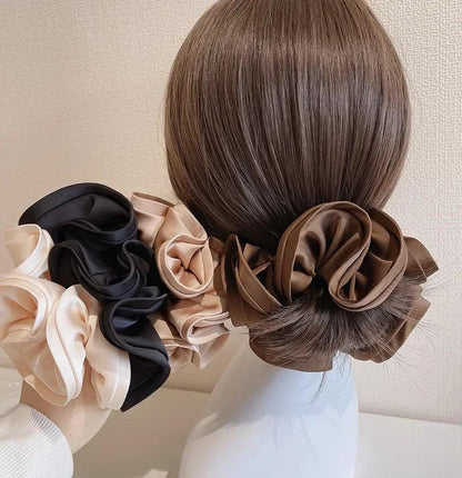 Korean Fashion Big Size Scrunchie Ruffle Elastic Hair Bands Girls Updo Headwear Elegant Ribbon Hair Ties Women Hair Accessories