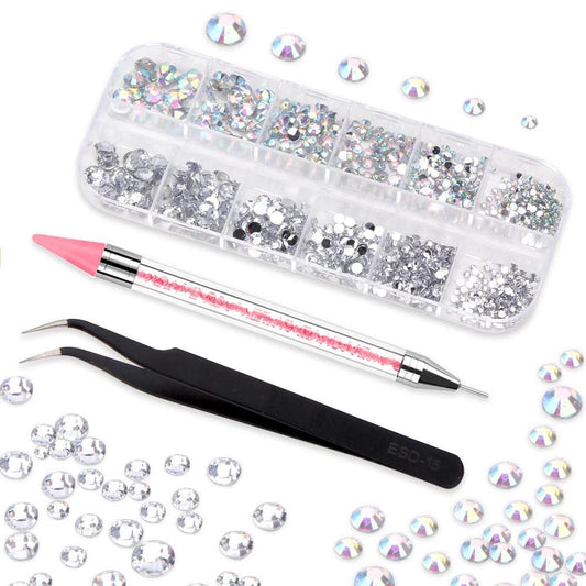 Multi-Size Nail Rhinestones 3D Crystal AB Diamonds Gems Makeup Beauty Nail Art Decorations With Picker Dotting Pen Tweezers Set