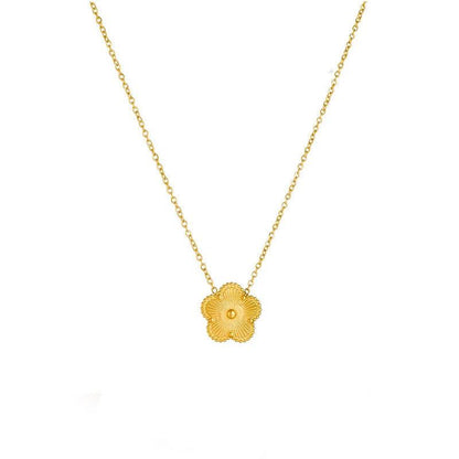 14K Gold Plated Stainless Steel Necklace Woman Five Leaf Petals Double Sided Necklaces for Women Pendant Flower Clover Jewelry