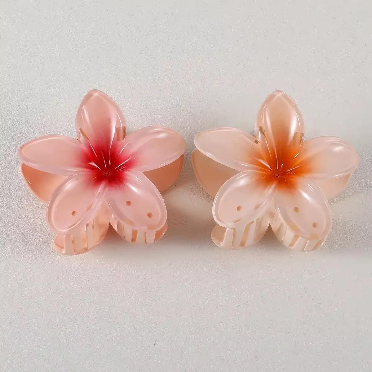 2/4/6pcs Fashion Women Flower Hair Claws Hawaiian Gradient Hair Clips Vacation Beach Style Hairpins Hair Accessories ﻿