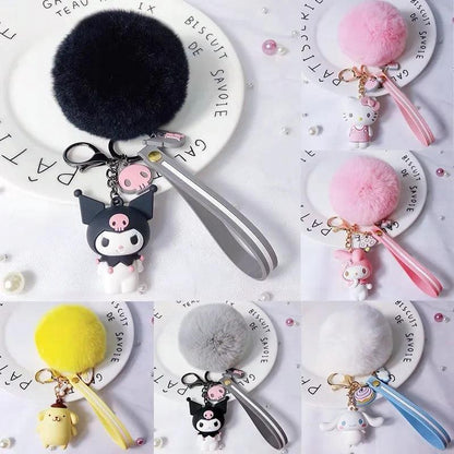 Sanrio Cartoon Hello Kitty Keychain Cute Melody Kuromi Cinnamoroll Doll Pendant Decoration Keyring Jewelry Girl Child Gift Toy