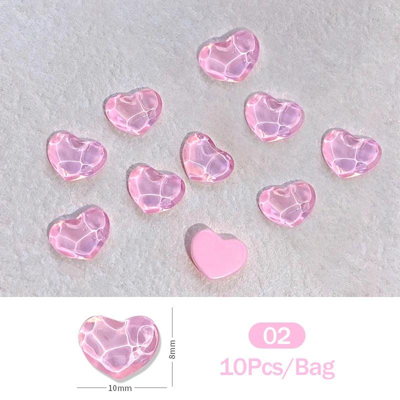 1Bag 3D Heart Nail Rhinestones Water ripple flat bottom love Charms Crystal Nail Art Decorations Gem Kawaii Resin Nails Gems