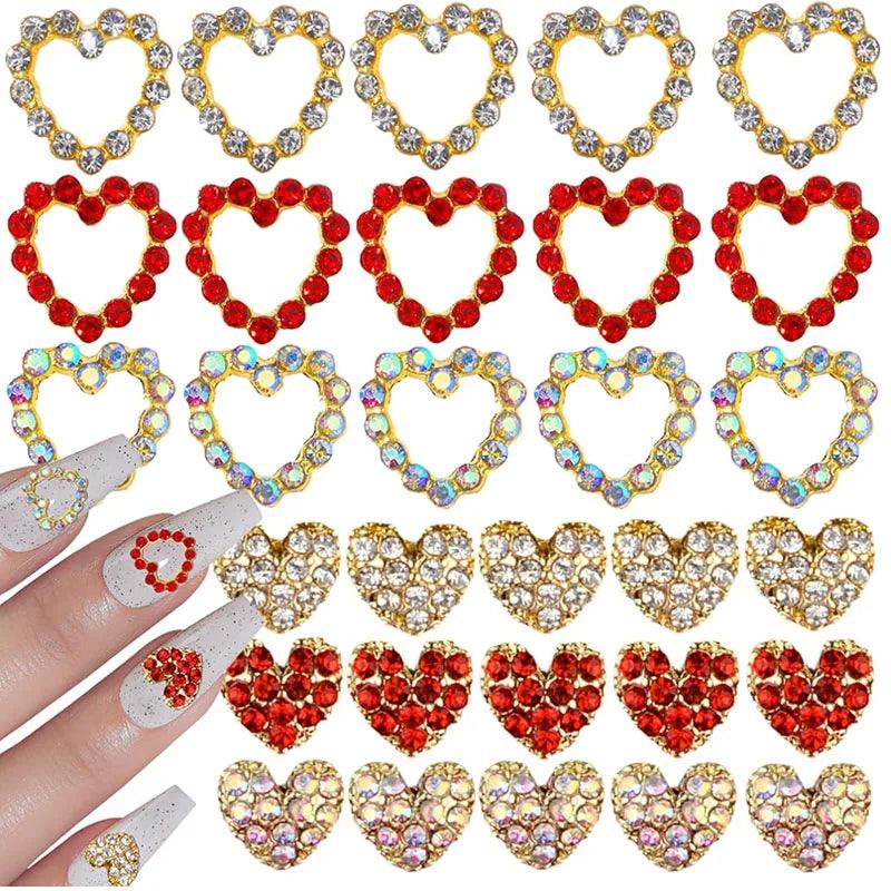 30Pcs Pink Nail Charms Alloy Rhinestones 3D Star Butterfly Heart Cross Gem Nails Crystal Diamond Nail Art Decoration Accessories