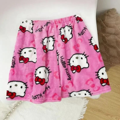 Sanrio Hello Kitty Y2k Kawaii Anime Flannel Pajamas Women'S Warm Woolen Cartoon Casual Home Pants Autumn Winter Fashion Trousers