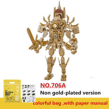 2.0 MOC Titan Series Skibidi Toilet Building Blocks Set Creative Gold Clock Man With Sword DIY Bricks Toys For Kids Xmas Gifts