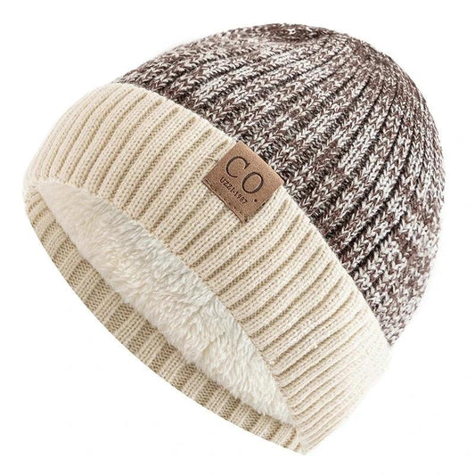 New Unisex Two-Tone Winter Hats Add Fur Lined Men And Women Fashion Warm Beanie Cap Casual Winter Knitted Hats - HighGloss Shop