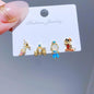 4pcs/set Small Cartoon Sweet Princess Stud Earrings Gold Color Women Girls Cubic Zircon Gift Jewelry