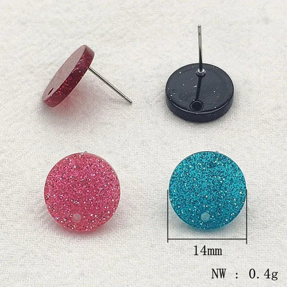 New Arrival! 14/16mm 100pcs/lot Acrylic Coin-Shape Glitter Color Earring Studs For Earrings Accessories/Parts Jewelry DIY Making