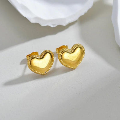 Vintage 18K Gold Plated Stainless Steel Double Heart Shaped Drop Earrings for Women Fashion Jewelry Gift