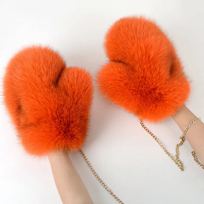 2024 New Brand Girl Fashion Luxury Real Fox Fur Glove Winter Women Natural Real Fox Fur Gloves Warm 100% Genuine Fox Fur Mittens