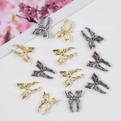 10Pcs/Lot 3D Butterfly Alloy Nail Charms Retro Bow-knot Design Jewelry Luxury Gold Silver Hollow Butterflies Nail Art Decoration