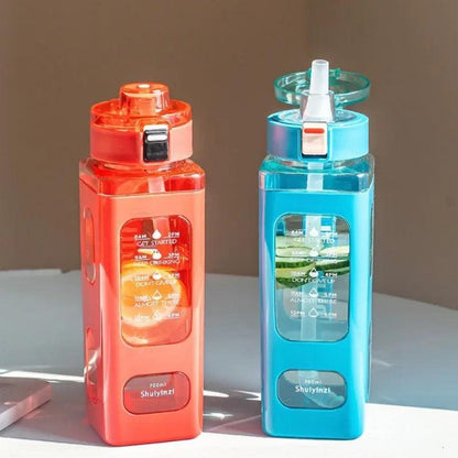 0.7L Summer Sports Water Cup Square Portable Straw Bottle Large Capacity Plastic Beverage Tea Bottle Kettle Kitchenware