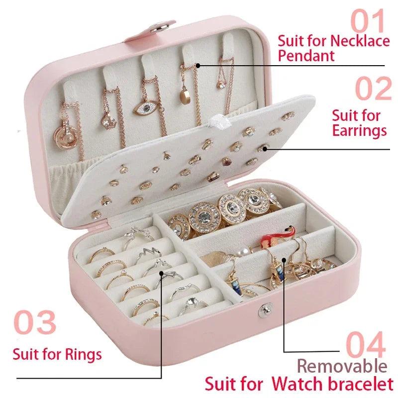 Jewelry Storage Box Necklace Ring Earring organizer Jewelry Box Double Layer Travel Portable Girl