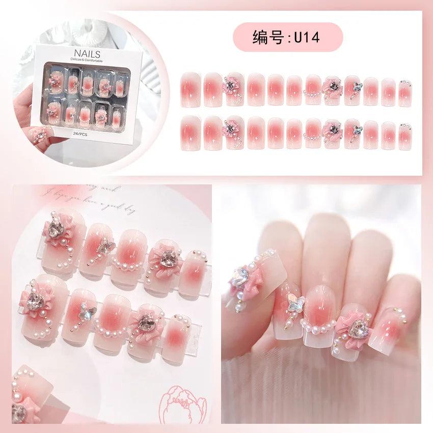 24pcs Luxury Handmade Nail Art Glossy Long Ballet Fake Nails Full Rhinestone Press On Nails Y2K False Nails For Women Girl Party