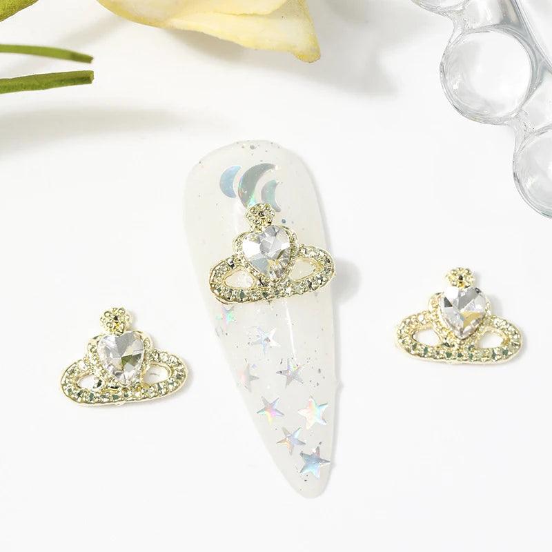 20Pcs New Glitter Rhinestone Planet Nail Charms 3D Luxury Alloy Crystal Jewelry Gems Diamond Nail Parts Manicure Tips Decoration