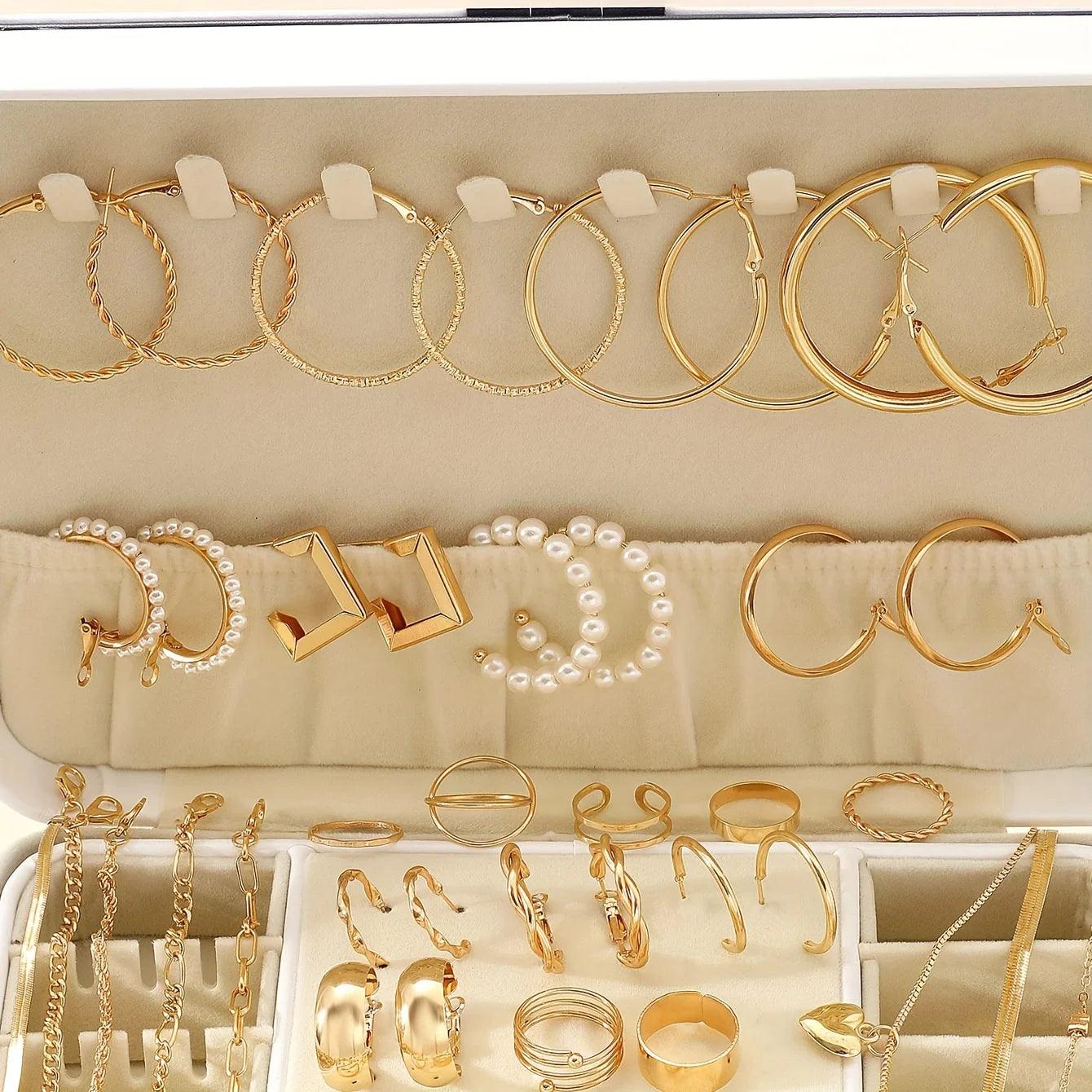 54-Piece Elegant Assortment With Earrings, Necklaces, Rings, Bracelets, Versatile 4-in-1 Collection For Daily Jewelry Set