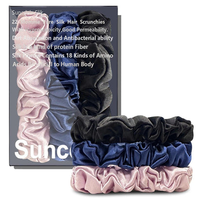 100% Pure Mulberry Silk Hair Scrunchies Silk Hair Ties Hairbands Skinny Ponytail Holders Solid Color Natural Hair Accessories