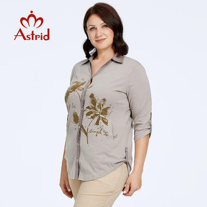 Astrid Women's Shirt Blouses 2023 Elegant Office Clothing Plus Size Fashion Cotton Lapel Print Casual Shirt Women Tops Female