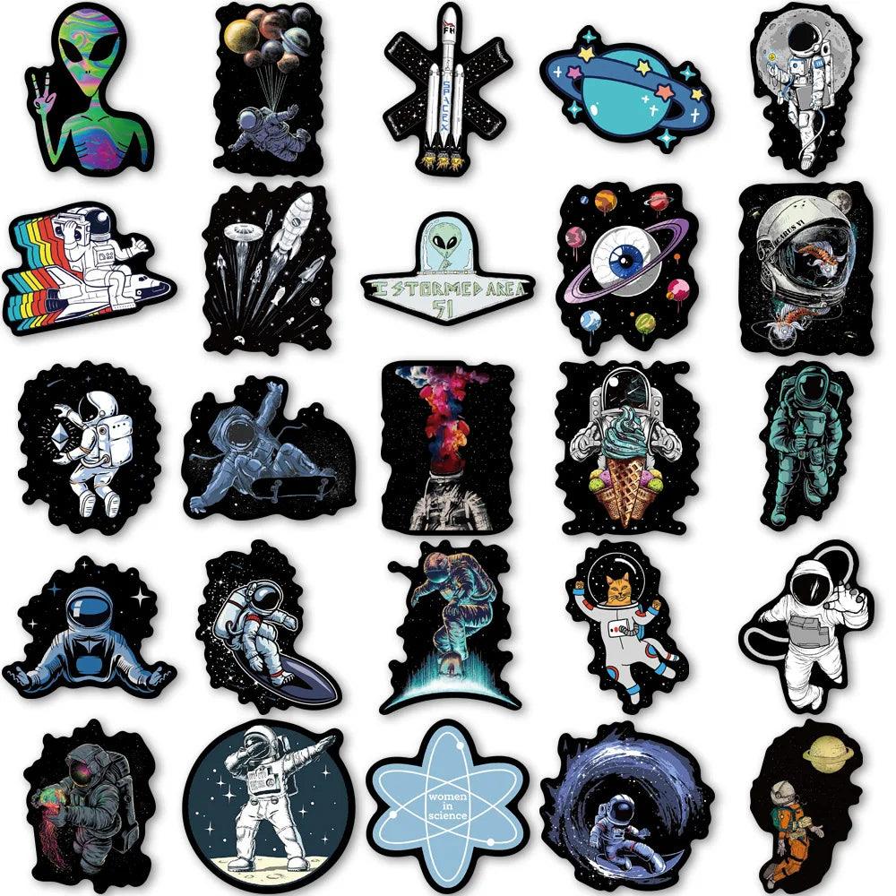 50PCS Astronauts Exploring Outer Space Graffiti Stickers Waterproof Vinyl Decals DIY Laptops Water Bottles Computers Phones