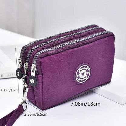 Thickened three-layer long zipper pocket purse Women's handbag Wrist mobile phone bag Cute washable cloth