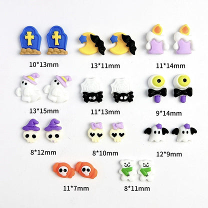 20Pcs 10 Shapes Cute Cartoon Festival Designs Nail Art Rhinestones For Manicure Supply Punk Halloween Nail Resin Charms Stones