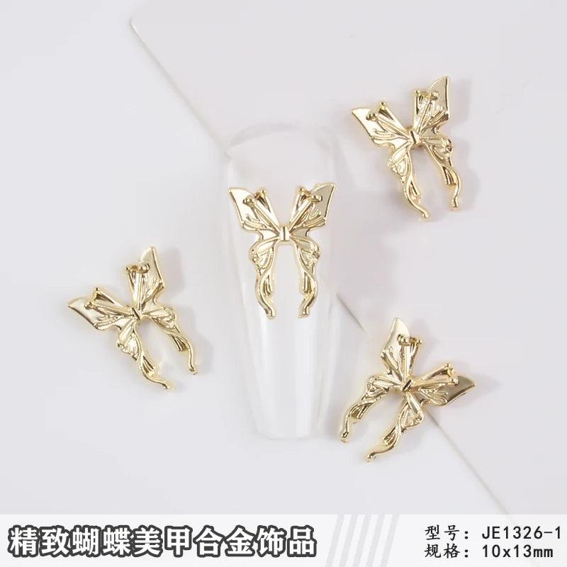 10Pcs/Lot 3D Butterfly Alloy Nail Charms Retro Bow-knot Design Jewelry Luxury Gold Silver Hollow Butterflies Nail Art Decoration