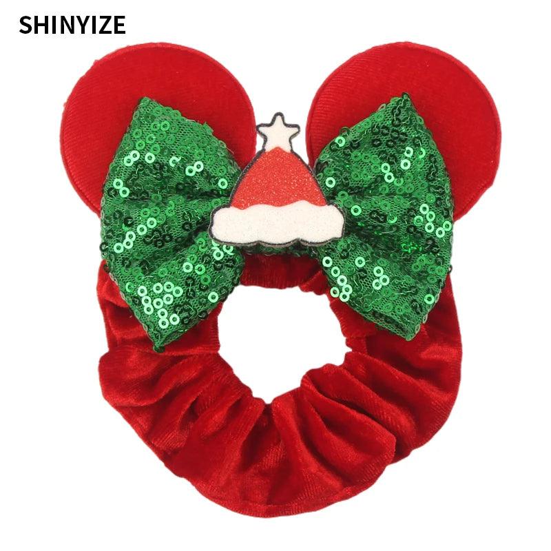 New Chic Disney Mickey Mouse Ears Hair Scrunchies Sequins 4"Bows Elastic Headband Women Velvet Girls DIY Hair Accessories Gift