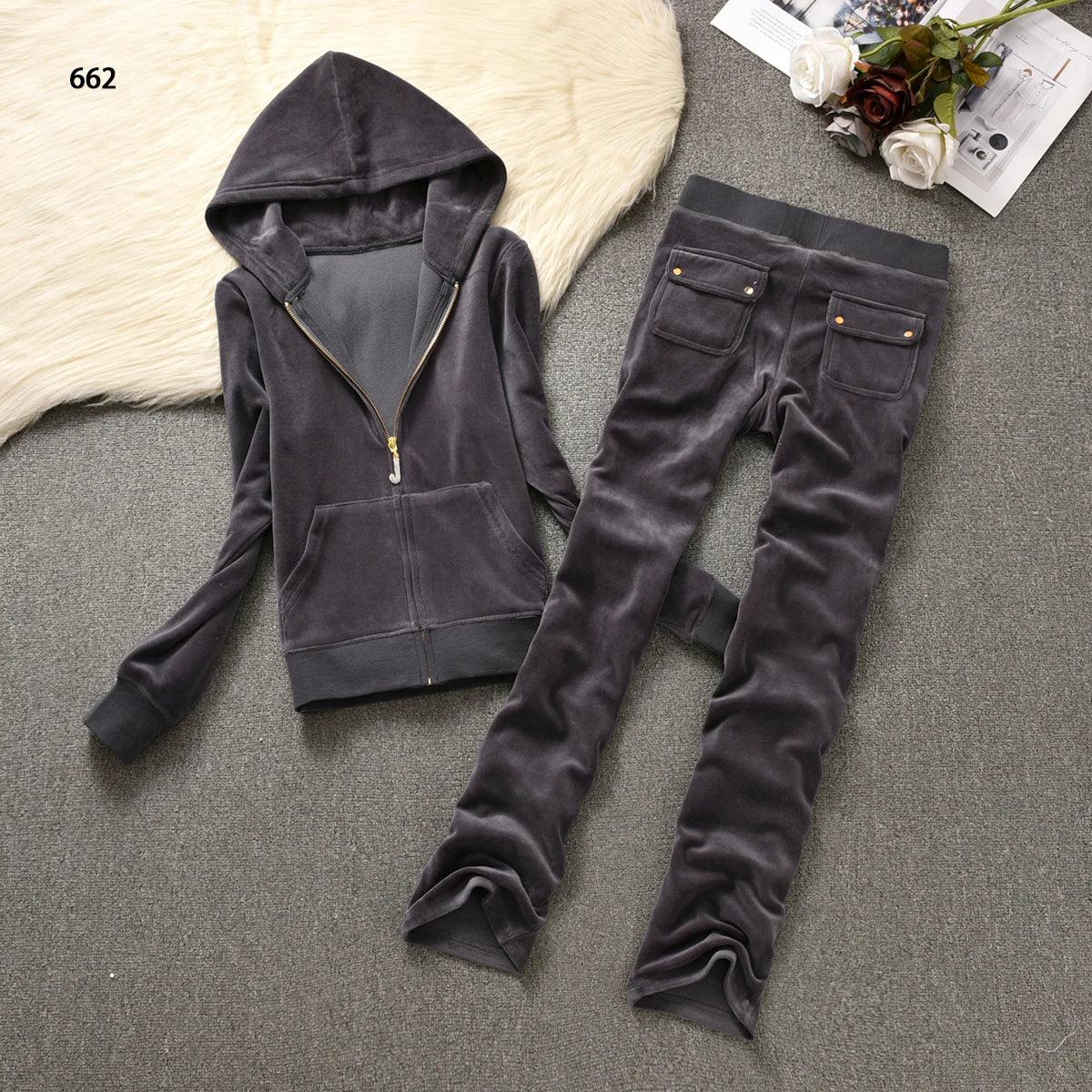 Y2K Velvet Tracksuit New Women Clothing 2 Piece sets Autumn Women's Couture Elegant Hoodies Sweatshirt and Casual Pants Set