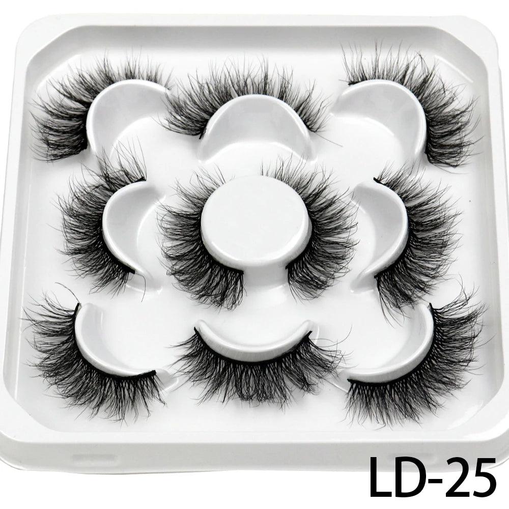 5 Pairs 25mm 3D Mink Eyelashes Bulk Russian roll Fluffy Natural False Eyelash Dramatic Mink lashes Makeup tools Wholesale lashse