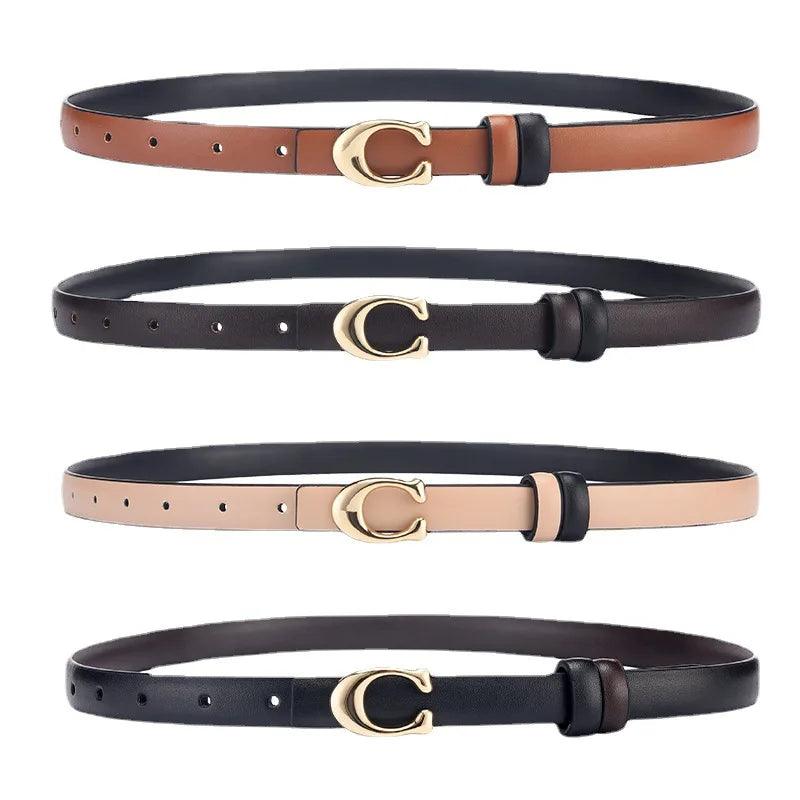 Fashionable Women's Double-sided Belt Fashionable Slim Fit Decoration Widened Belt Denim Skirt Casual Style with Metal Buckle