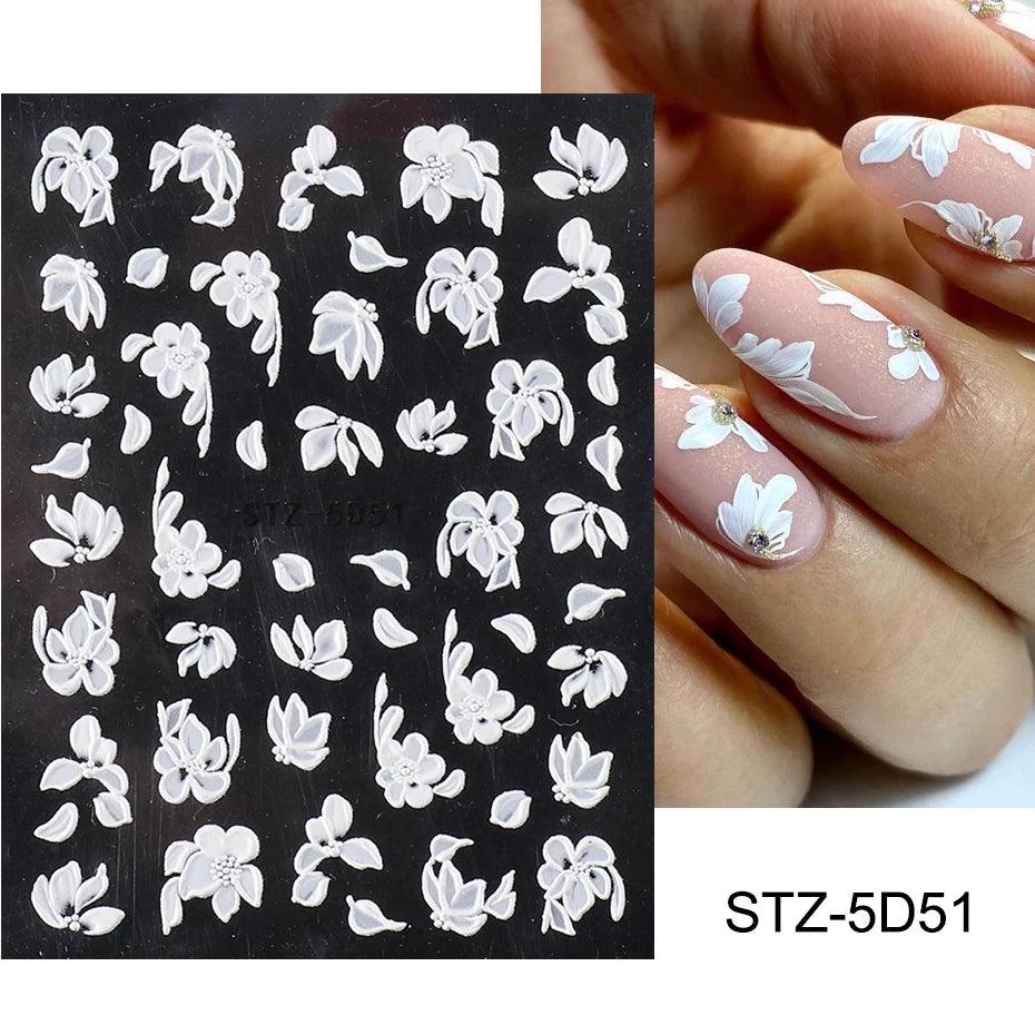 5D Belt Nail Sticker Summer Nail Art Decals Flowers White Daisy 3D Manicure Nail Gel Self Adhesive Stickers Designs Decorations