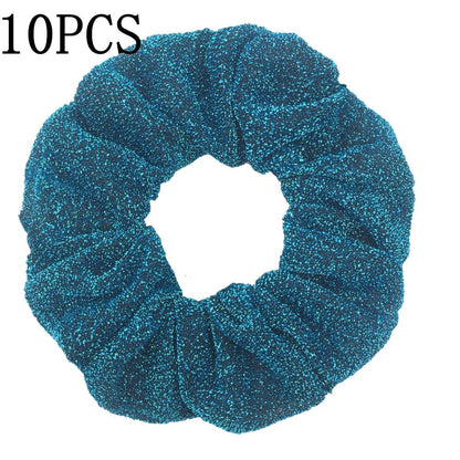 10pc Girls Sparkly Sequins Scrunchies for Hair Eleastic Scrunchy Ties Ropes Ponytail Holders Rubber Bands Shinny Bling for Women