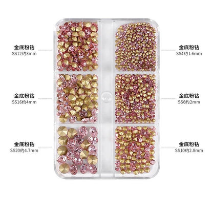 6 Grids/Box Crystal Broken Diamond Glass Nail Rhinestone AB Color Flat/Pointed Nail Gemstone Brilliant Nail Art Decoration Stone