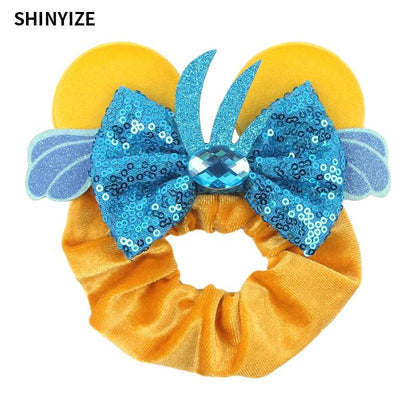 New Chic Disney Mickey Mouse Ears Hair Scrunchies Sequins 4"Bows Elastic Headband Women Velvet Girls DIY Hair Accessories Gift