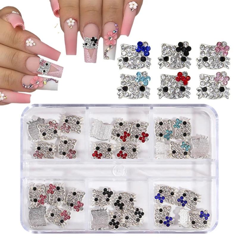 60/30/10PCS Hello Kitty 3D Nail Charms Alloy Full Diamond Jewelry Nail Rhinestone Charms Crystal Nail Manicure Cartoon,Sanrio