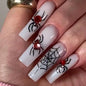 24pcs Halloween Spider Fake Nail Patch Printed French Coffin Ballet Fake Nail Wearable Full Cover Artificial Nail Tips for Girls